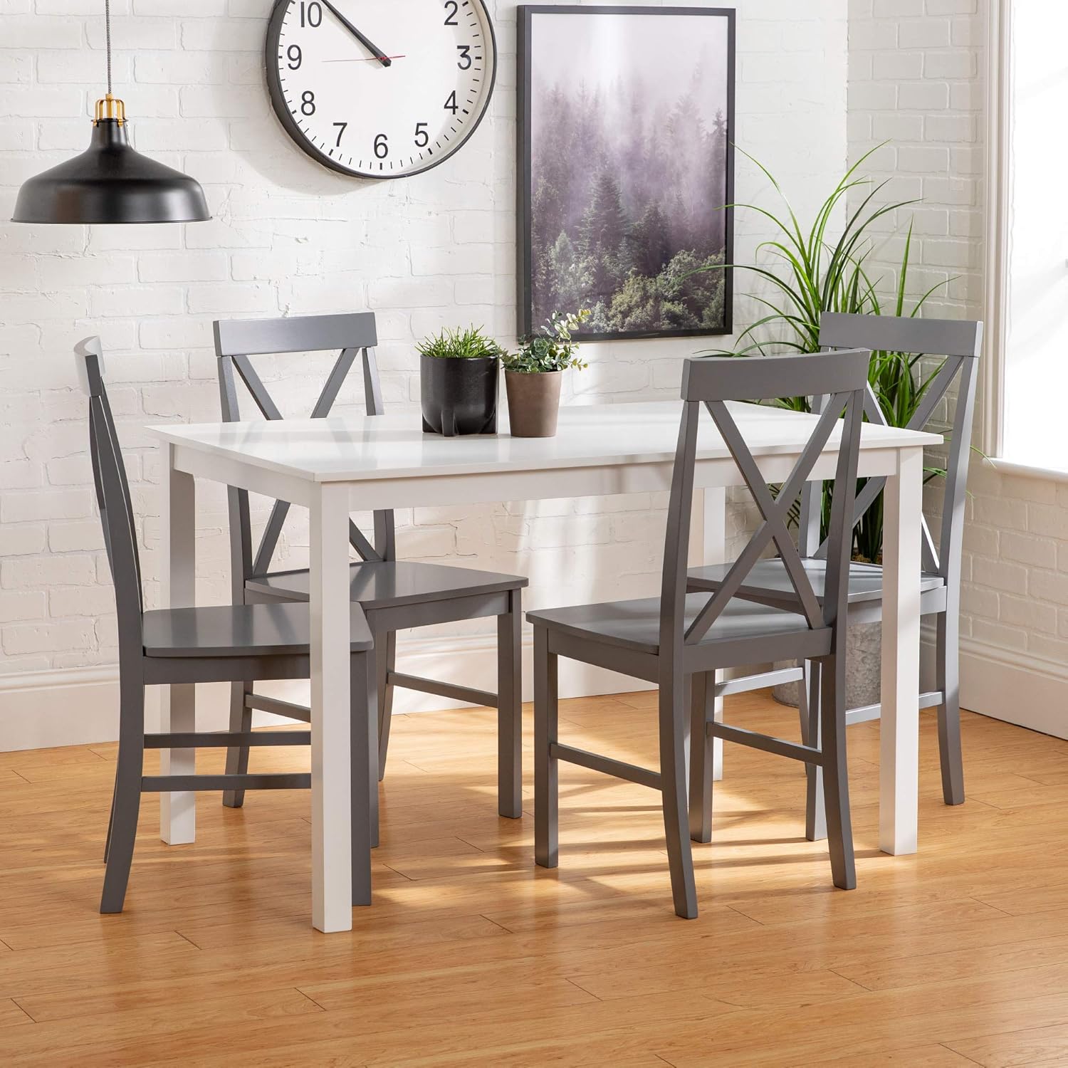Walker Edison 4 Person Modern Farmhouse Wood Small Dining TableDining Room Kitchen Table Set Dining 4 Chairs Set White/Grey48 Inch: Furniture & Decor