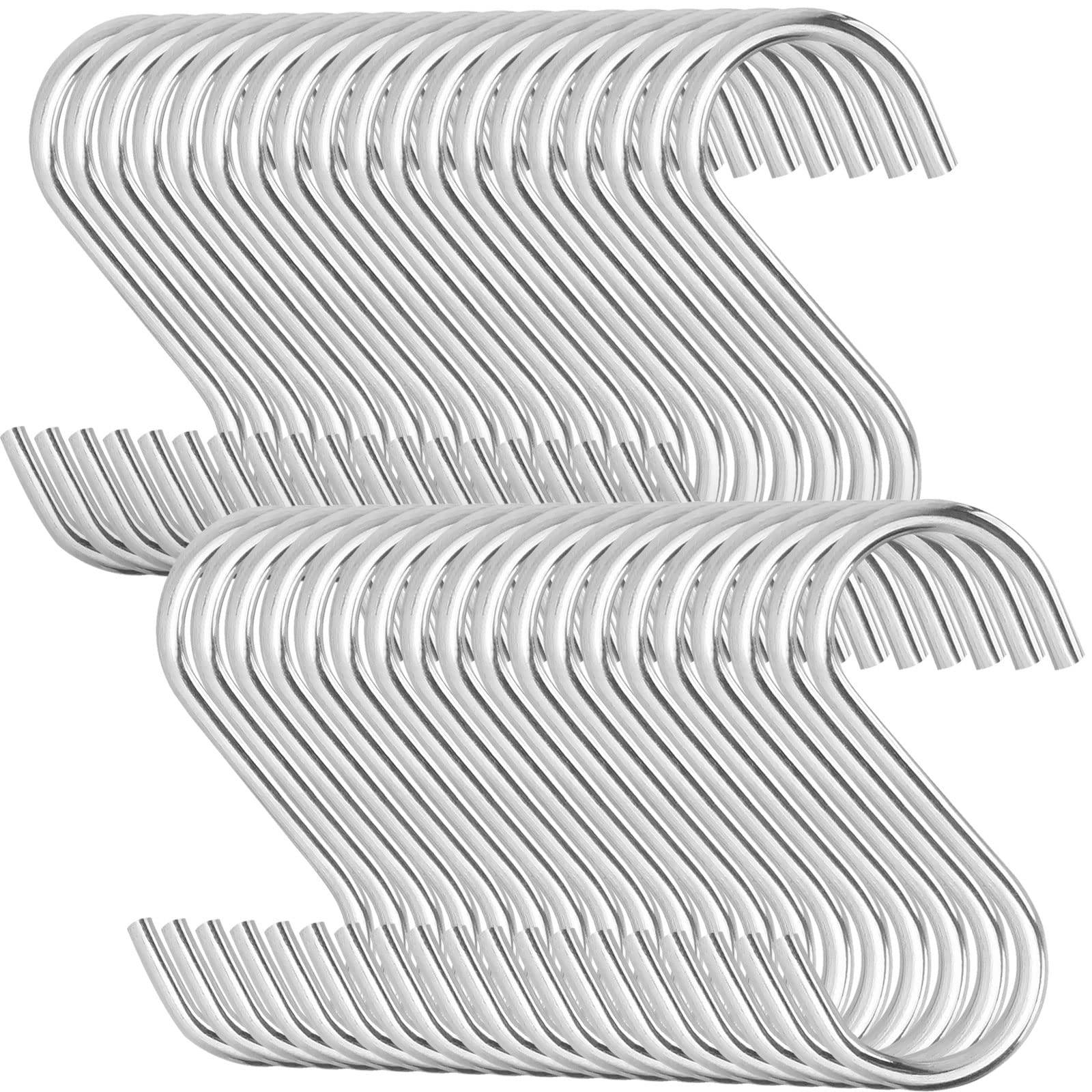 LOLYSIC 100 Pieces 2.8'' S Shape Stainless Steel S Hooks for Hanging, Sliver S Hooks Rack Hanger Heavy Duty Hanging Hooks for Kitchen Workshop Bathroom Garden