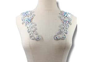 PEARLY JUN Rhinestone Appliques Silver AB Diamond Applique Patches for Dresses Hand Sewing Craft Projects DIY Wedding Clothes Shoes Hats Bags Embellishments