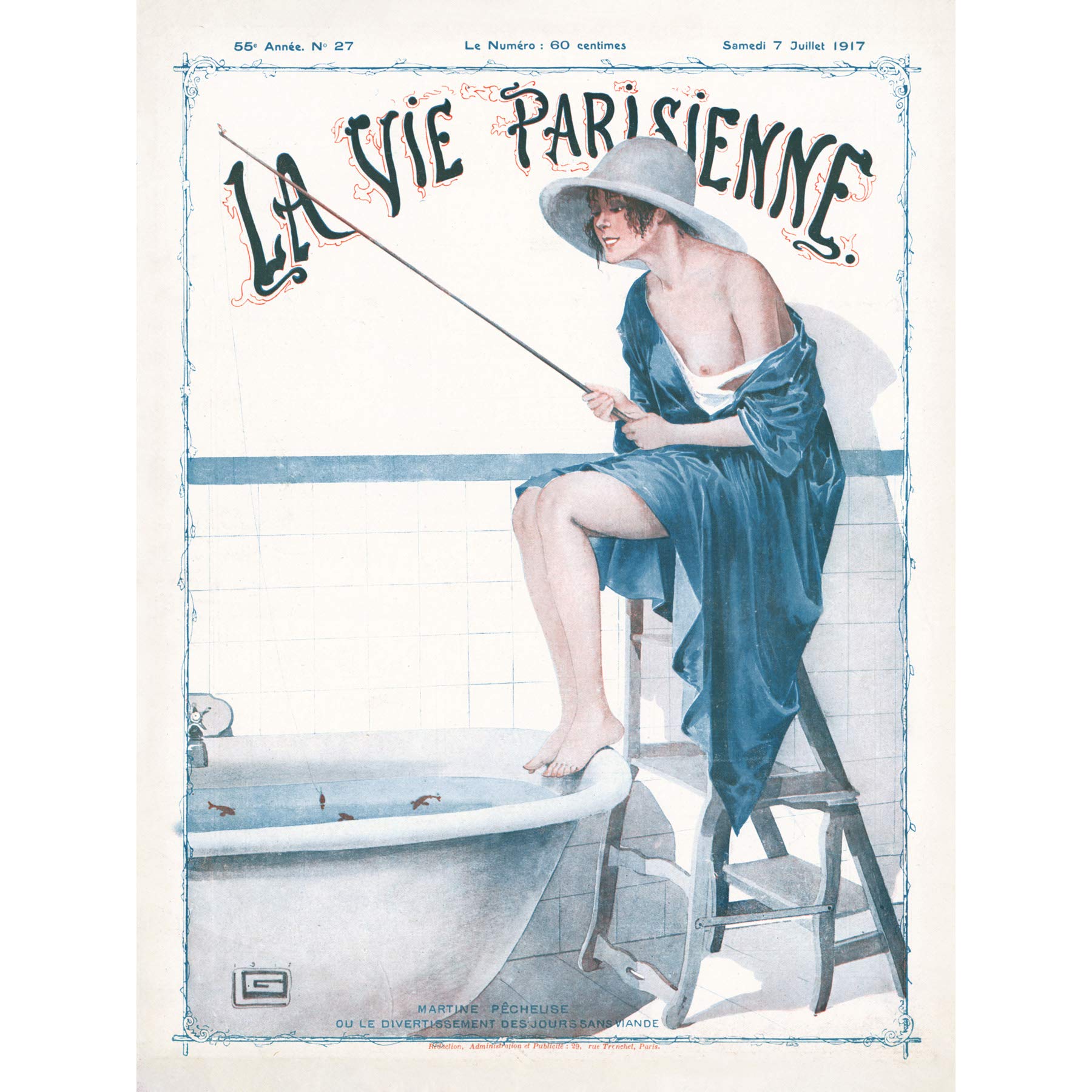 Artery8 La Vie Parisienne Fishing in Bath Magazine Cover Large Wall Art Poster Print Thick Paper 18X24 Inch