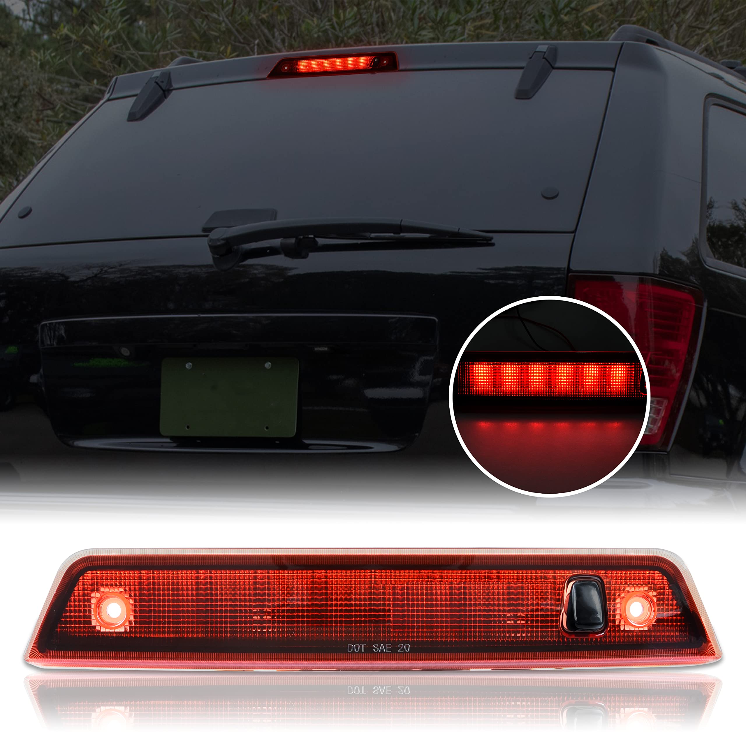 Photo 1 of KEWISAUTO LED 3rd Third Tail Brake Light for Jeep Grand Cherokee 2005-2010, Rear Center High Mount Stop Light Assembly for Jeep Grand Cherokee 2005-2010 Accessories (Red)