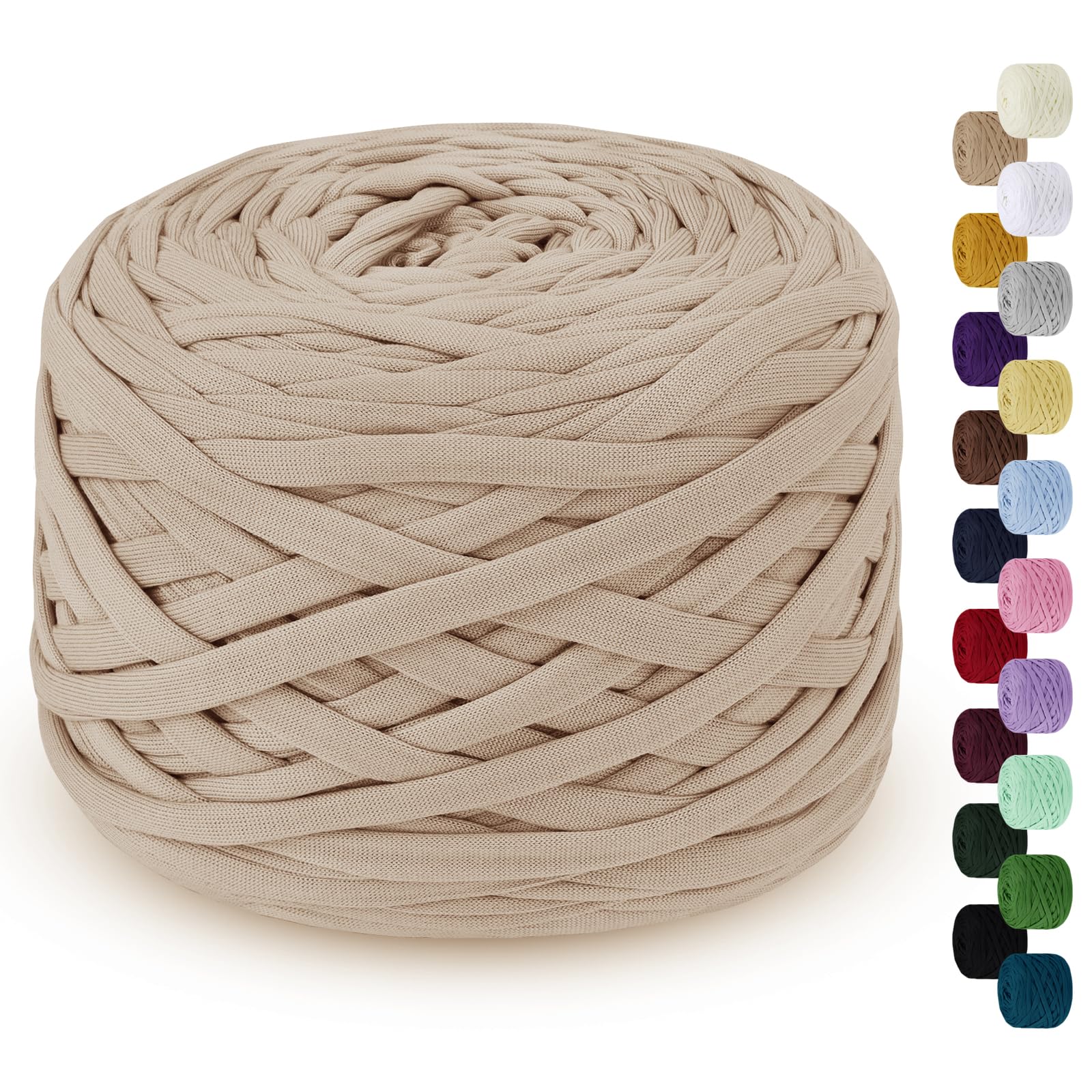 LEREATI 285g T-Shirt Yarn for Crocheting 100m Elastic Ribbon, Thick Fabric for Knitting Crochet Bag, Blanket, Basket, DIY Projects, Home Decor (Khaki)