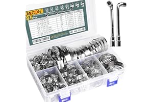 SMLCON 85Pcs 304 Stainless Steel Hose Clamps - Adjustable 1/4'' - 2'' (6-51mm) Worm Gear Clamps with 2pcs Socket Wrench for Plumbing,Automotive And Mechanical Application