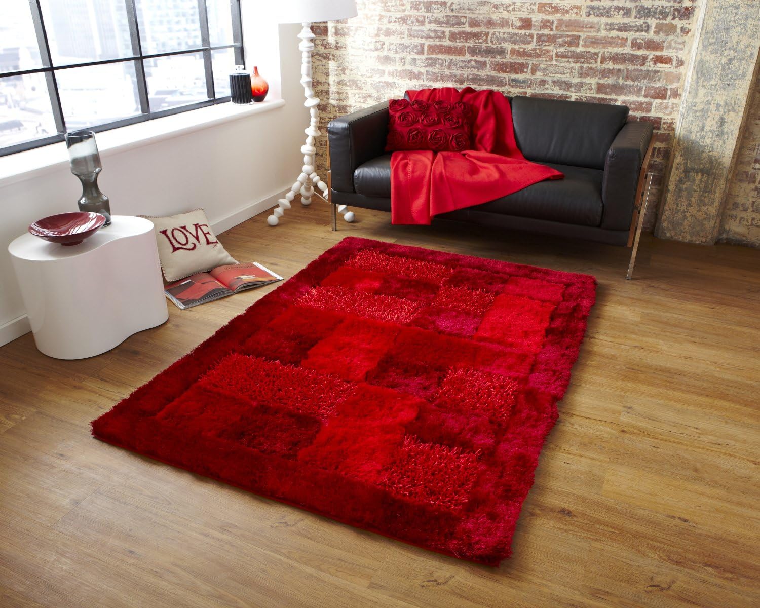 Global Home Solid Modern Shaggy Rug (Red Maroon, Polyester And Polyester Blend, 2 X 3 Feet)