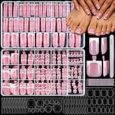 YGDZ 300PCS Press On Toenails &amp; French Tip Press on Nails Kit, Short Press on Nails Square Fake Nails Toe, White French Tip Nail Tips Stick on Toenails for Women, 15 Sizes