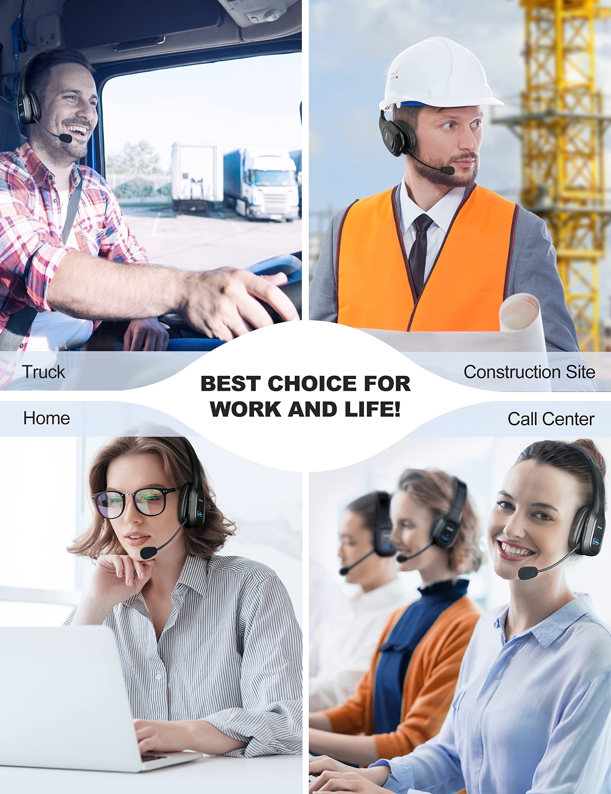 TECKNET Trucker Bluetooth Headphones with Microphone Noise Canceling Wireless On Ear Headset, Hands Free Wireless Headset for Cell Phone Computer Office Home Call Center Skype (Black)