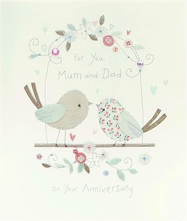 Amazon Com Mum And Dad Anniversary Card Parents Wedding Anniversary Card Delicate Lovebird Design Office Products