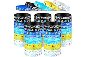 Crowye 100 Pcs Autism Awareness Silicone Bracelets Colorful Puzzle Pieces Silicone Wristband Blue Black White Yellow Autism Wristband Set for Women Men Kids Teen Gifts
