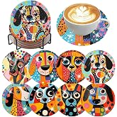 Ekuxom 8 PCS Dog Diamond Art Coasters Kits-Diamond Painting Coasters | with Holder Cork Pads DIY Diamond Art for Adults Beginners Home Decor Crafts Gifts