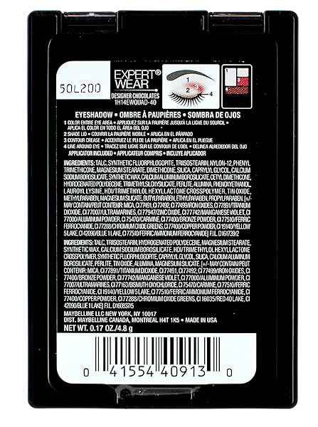 MAYBELLINE EXPERT WEAR EYESHADOW QUADS, DESIGNER CHOCOLATES, 0.17 OZ.