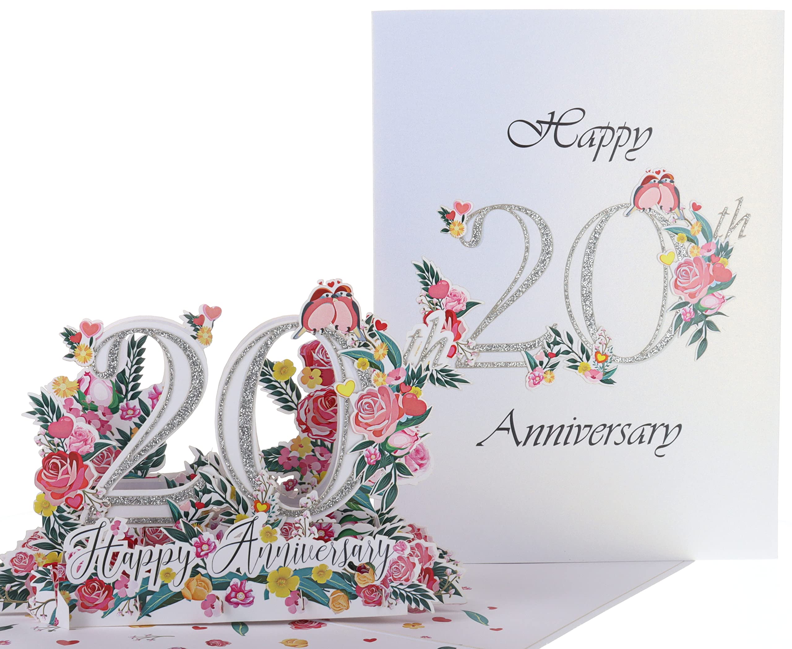 iGifts And Cards Happy 20th Milestone Anniversary 3D Pop Up Greeting Card - Perfect Couple, Elegant Wedding, Marriage, Romantic, Being Together, Platinum Congratulations, Lovebirds
