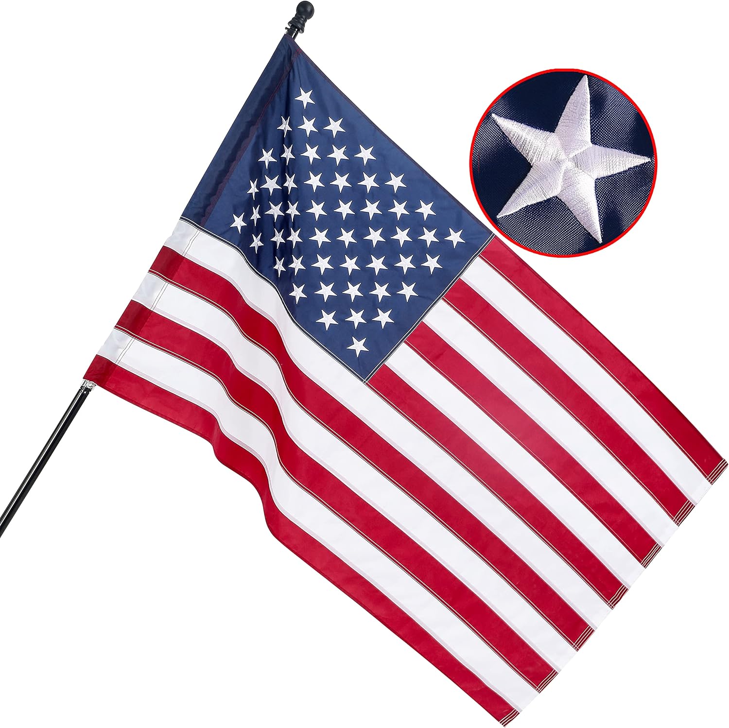 Flagpole Hardware - American Flag 2x3 ft Pole Sleeve Style: Longest Lasting US Sleeved Flag Made from Nylon, Embroidered Stars, Sewn Stripes, UV Protection Perfect for Outdoors! USA Flag