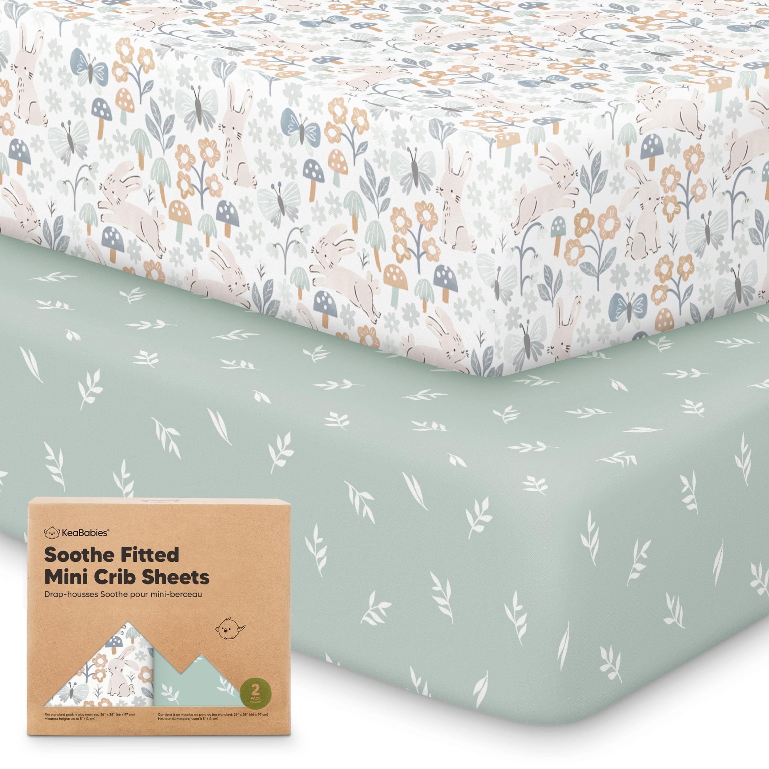 2-Pack Mini Crib Sheets Fitted, 38x26 Pack N Play Mattress Sheets (Prairie)
