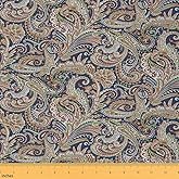 Feelyou Paisley Fabric by The Yard, Boho Ethnic Floral Upholstery Fabric for Chairs Sofa Couch, Vintage Bohemian Exotic Outdoor Fabric Waterproof, Indian Style Decorative Fabric, 1 Yard, Brown Blue