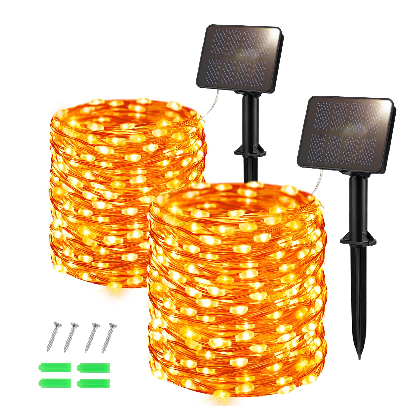 Dalugo [2 Pack] Orange Solar Fairy Lights, 12M/40Ft 120 LED Orange Halloween String Lights Copper Wire Waterproof Solar Powered Fairy Lights for Halloween, Autumn Decorations