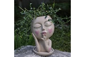 DOLKGY Face Flower Pots Head Planter, Cute Resin Face Planters for Indoor Outdoor Plants, Macetas para Plantas Unique Head Plant Pot Face Vase with Drainage Hole and Tray for Home Garden Succulents Cactus
