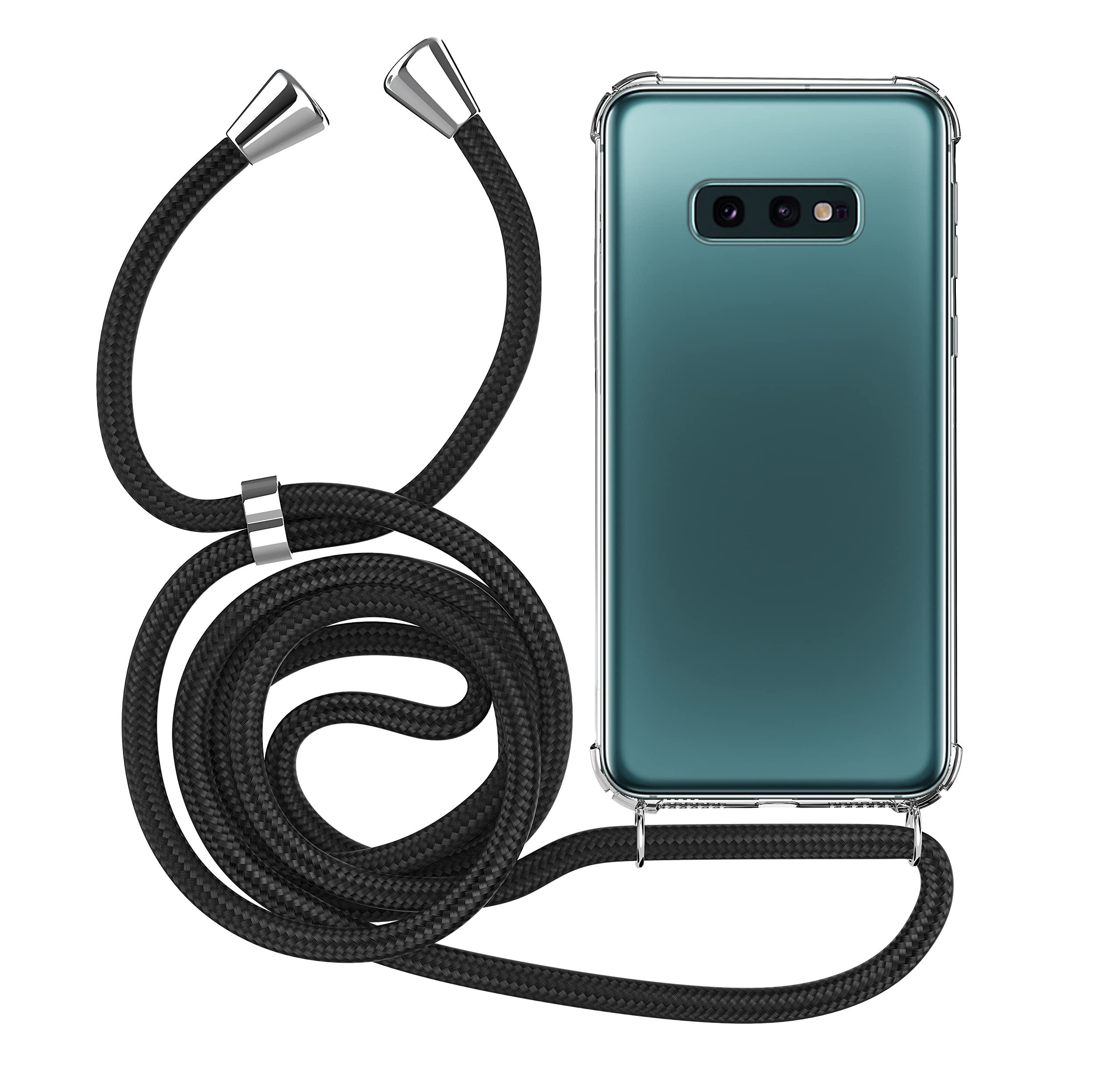 MyGadget Strap Case for Samsung Galaxy S10E - Crossbody Phone Cover - TPU Silicone Case with Neck Holder - Cord Lanyard Carrier with Rope in Black