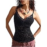 GORGLITTER Women's Lace Cami Top V Neck Spaghetti Strap Layered Sleeveless Camisole Going Out Tops Trendy