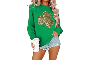 FAYALEQ St Patrick's Day Sweatshirt Women Shamrock Sequin Pullover Lucky Clover Hoodie Holiday Long Sleeve Tops