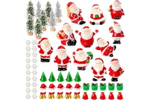 Sawysine 64 Pcs Christmas Miniatures Figurines Santa Xmas Garden Miniature Ornaments Kit Snowman Christmas Fairy Resin Ornaments Pine Tree for Christmas Garden Accessories (Santa Claus)