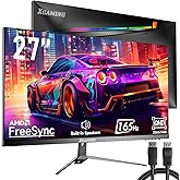 memzuoix 27 Inch QHD Gaming Monitor 144Hz/165Hz, 2560 x 1440p PC Monitor with 1ms, FreeSync G-Sync Compatible, HDMI DisplayPorts, Eye Care Frameless HDR Display with Speakers and Rainbow Lights, VESA