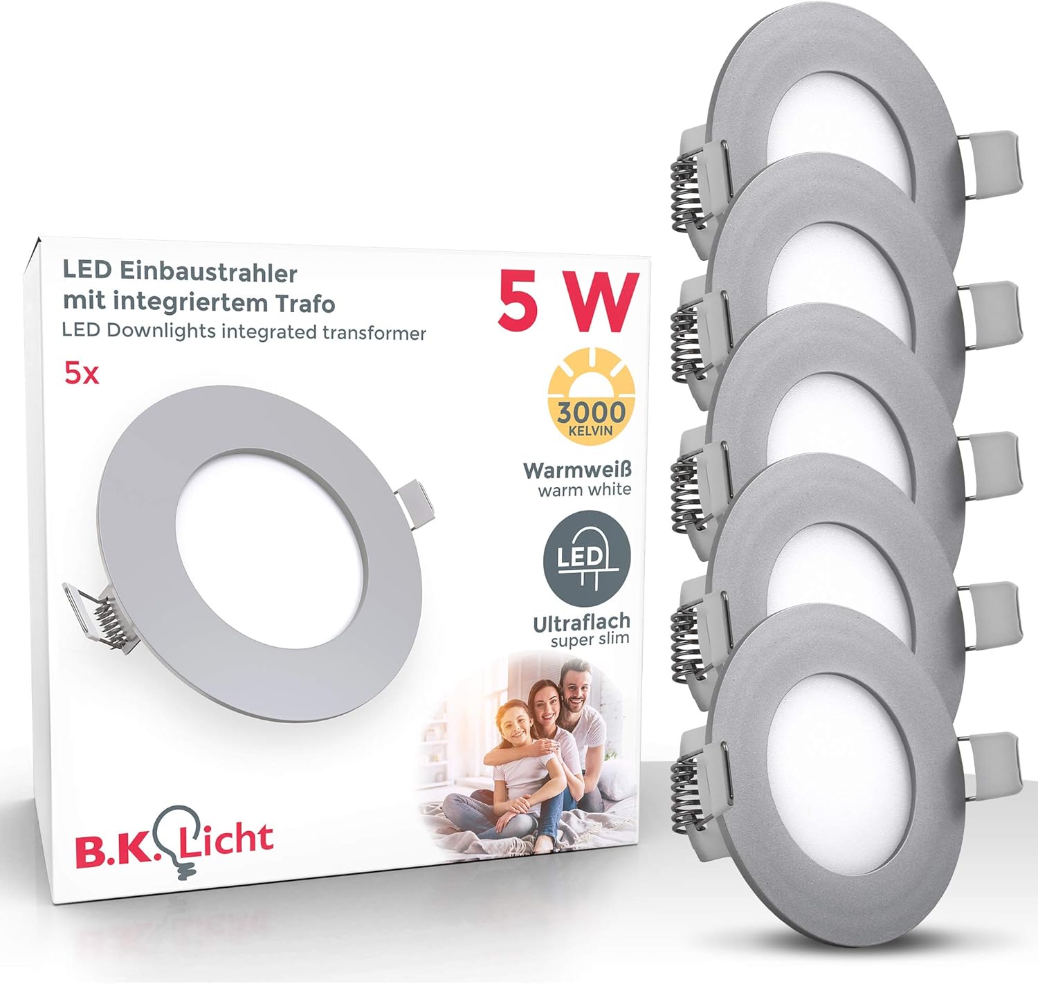 B.K.Licht Foco empotrable led techo 5x5W I luz blanca cálida 3000K