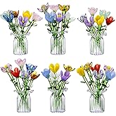 FoldTier 42 Pcs Valentines Mini Glass Flower Decoration Hand Blown Glass Flowers Figurines Collectible Ornaments with Vase for Mothers Day Birthday Valentines Table Centerpiece Garden DIY Craft(Tulip)
