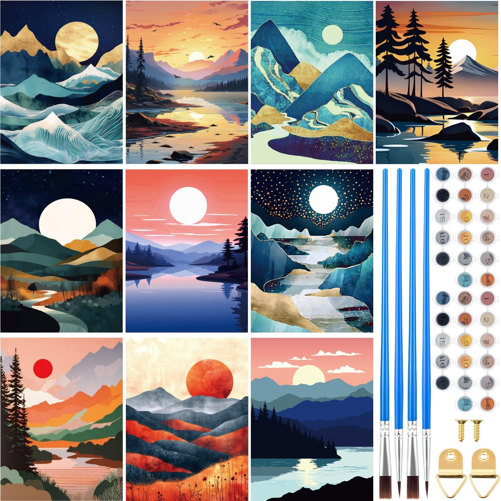 Photo 1 of Gueevin 10 Pack Paint by Number DIY for Adults Paint by Numbers Acrylic Painting Kits Canvas, Without Frame, Simple Oil Painting for Spring Summer Gift Wall Decor 12 x 16 inch(Mountain Style)