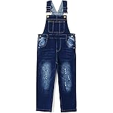 KIDSCOOL SPACE Slim-ft Girls Denim Overalls, Adjustable Elastic Waistand Inside Stretch Jeans Jumpsuit