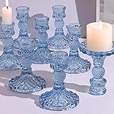 DARJEN 12Pcs 4" H Aqua Blue Candlestick Holders Set- Taper Candle Holders Bulk, Glass Candle Holders for Wedding, Party, Romantic Dinner Table Centerpieces, Festival Gifts & Windowsill Decor