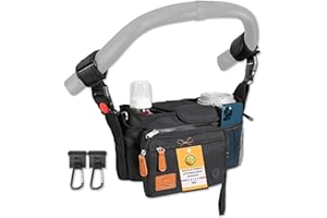 HAPPY PATH & CO. Universal Stroller Organizer with Cup Holder - Stroller Storage Bag | Stroller Caddy Organizer w/ Anti-Slip Straps to Fit Various strollers | Waterproof Walker Bag | Walker Attachment to Carry Items