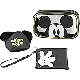Bioworld Disney Mickey Mouse 3-Piece Toiletry Bag Set With Clear Cosmetic Bag Beauty Essentials Storage Gift Set