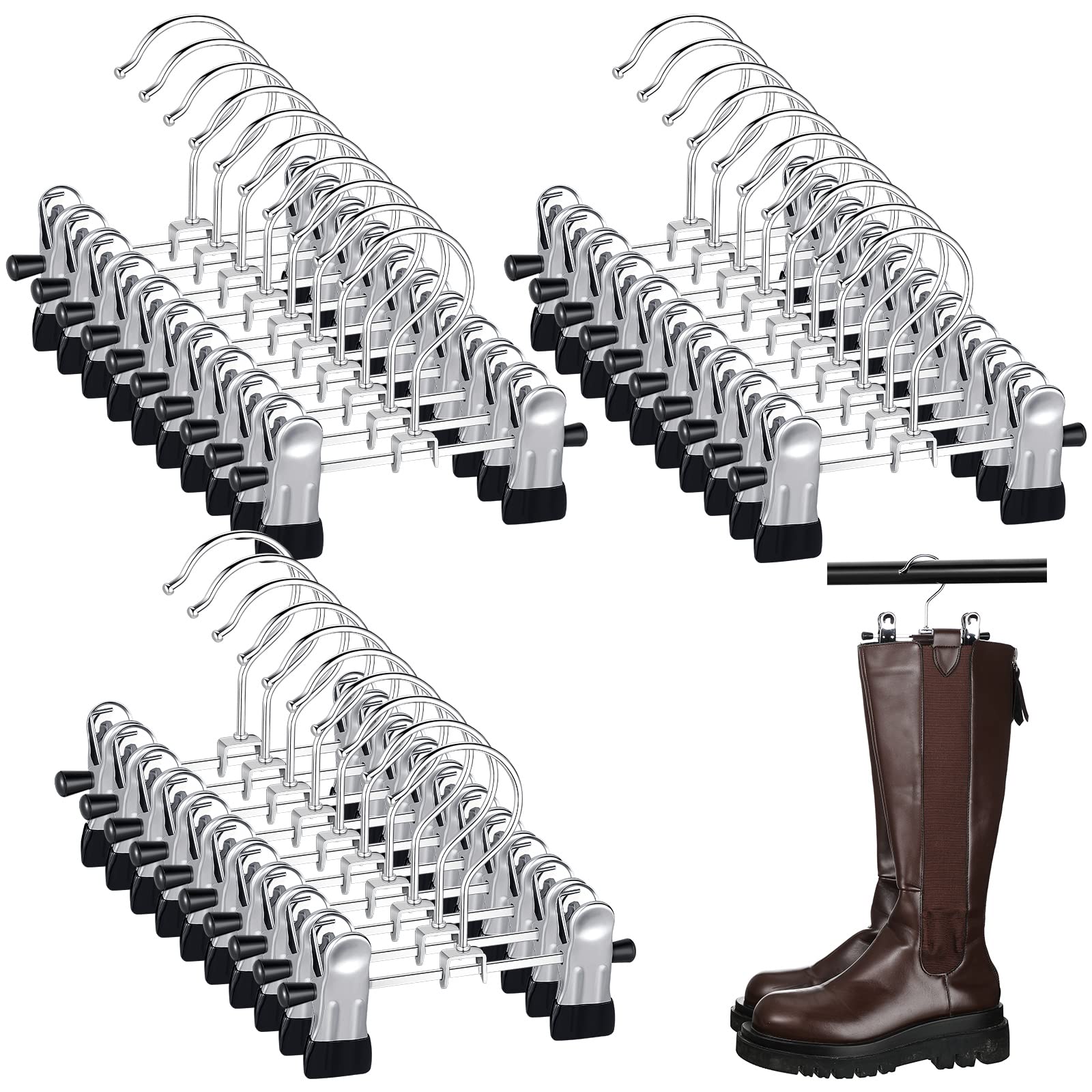 Photo 1 of *** MISSING HANGERS, STAND-UP CLIPS ***Yinkin 30 Pcs Steel Boot Hangers with 2 Adjustable Clips Multifunctional Hangers Travel Portable Hanging Clips Heavy Duty Clothespins Bulk Boot Organizer for Handbags Clothes Laundry Home Socks Hat