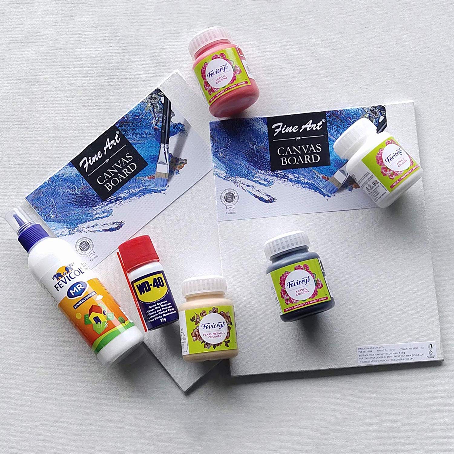 Pidilite Fevicryl Fluid Art Kit 2 Fine Art Canvas Boards, 4 Fevicryl