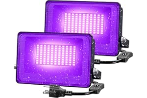 Atfoyer 60W 2 Pack Black Lights, Blacklight Flood Light with Plug and Switch,IP66 Waterproof, Black Light Bar for Halloween Party，Glow in The Dark, Stage Lighting,Fluorescent Poster.