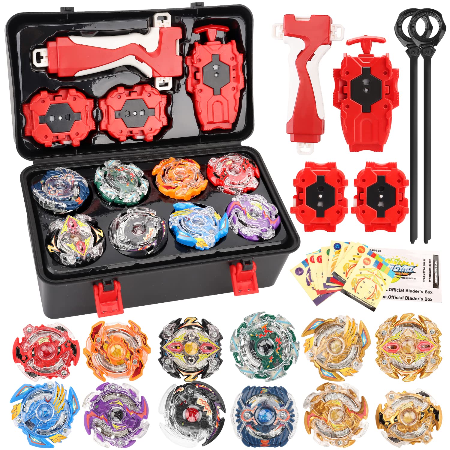 BananMelonBM Battling Top Gyro Toy Set for Kids, 12 Spinning Tops, 3 Launchers with Storage Box, Turbo Set Metal Fusion Game Gyro for Boys Children