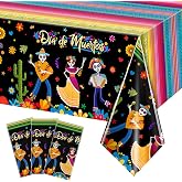 Tiamon 3 Pcs Day of The Dead Tablecloth Mexican Fiesta Table Cover | Halloween Sugar Skull Floral Table Cover Mexican Fiesta Plastic Tablecloth for Halloween Mexican Fiesta Supplies, 54 x 108 In