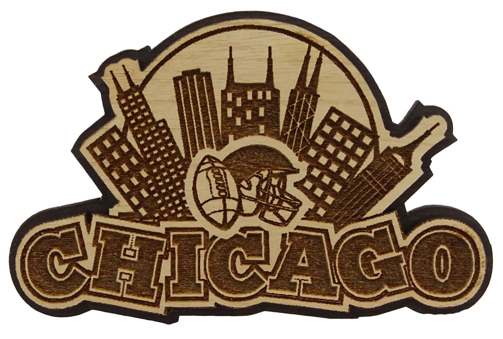 Printtoo Chicago Wood Engraved Wooden Fridge Magnet Souvenir Gift