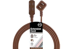 Cordinate Designer 3-Outlet Extension Cord, 2 Prong Power Strip, Extra Long 8 Ft Cable with Flat Plug, Braided Chevron Fabric Cord, Slide-To-Lock Safety Outlets, Solid Brown, 39982