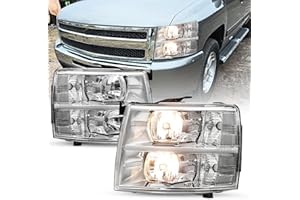 SOCKIR Fits for 07-13 Chevy Silverado Headlight Assembly Pair 2007 2008 2009 2010 2011 2012 2013 Silverado 1500 / 2500HD / 3500HD & 2014 Old Body Style Chrome Housing with Clear Reflector
