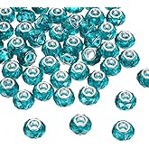 HARFINGTON 100Pcs 14mm Large Hole Acrylic Beads Lake Blue European Loose Round Faceted Rhinestone Craft Bead for DIY Bracelet Necklace Jewelry Making