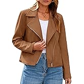 Glamaker Womens Faux Suede Jackets Long Sleeve Casual Cropped Zipper Biker Moto Jacket Fall Winter Outfits