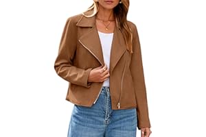 Glamaker Womens Faux Suede Jackets Long Sleeve Casual Cropped Zipper Biker Moto Jacket Fall Winter Outfits