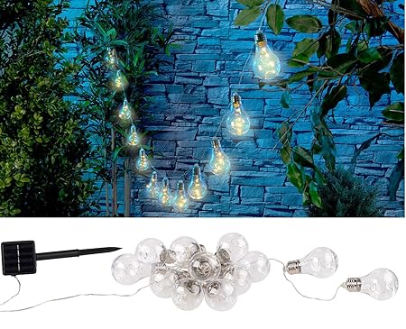 Lunartec Solar Licht: Solar-LED-Lichterkette im Glühbirnen-Look, 12 Birnen, warmweiß, 8,5 m (LED-Solar-Lichterkette außen)