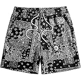 WDIRARA Men's Paisley Print Drawstring Waist Summer Casual Shorts with Pockets