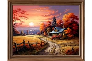 Leczany Cross Stitch Stamped Kit for Beginner - Autumnal Scenery | DIY Embroidery Starter Patterns Craft Kit Needlepoint for Adults or Kids | 11CT, 3 Strands | 17.7x13.4 inches