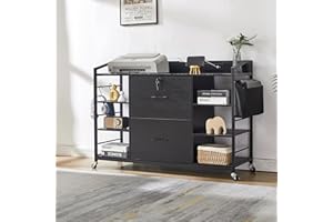 LAYBURST 45" File Cabinet for Home Office, Mobile Office Storage Cabinet with Built-In Power Outlet, 2 Drawer Filing Cabinet with Lock, Shelves, Metal Hook, Storage Bag fits A4/Legal/Letter Size (Black)