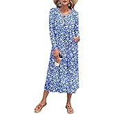 MOLERANI Women's Long Sleeve Maxi Dress with Pockets - Casual, Knit, Loose, Button, Crew Neck, Lightweight(XS-3XL)