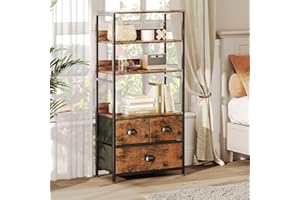 Vermess 4-Tier Bookshelf with 3 Drawers, Vertical Dresser Organizer, Storage Shelf for Books, Photos, Decorations in Living R