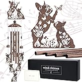 LIRAVENO French Bulldog Gifts Windchimes - Metal Wind Chimes for Outside Dog Decor with Greeting Card Garden Yard Patio Indoor Home Art Hanging Birthday Gift for Animal Lover Women Mom Grandma Wife